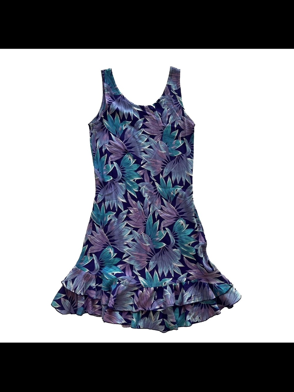 Rainbow Jo Ti Leaf Dress Womens S Knee Length Ruffle Hem Tropical Vacation Luau - Picture 2 of 8